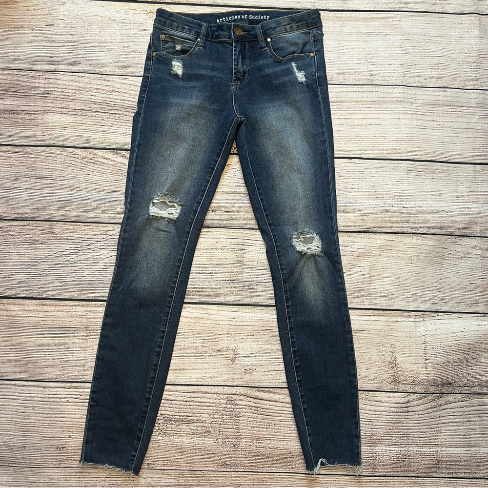 Articles of Society Jeans Women’s  26 Blue Skinny Ankle Raw Hem Distressed Denim